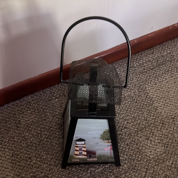Artisan Hand painted glass and metal lighthouse candle holder lantern decor - Picture 4 of 14